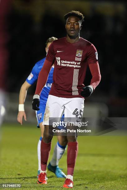 Gboly Ariyibi of Northampton Town in action during the Sky Bet League One match between Northampton Town and Gillingham at Sixfields on February 13,...