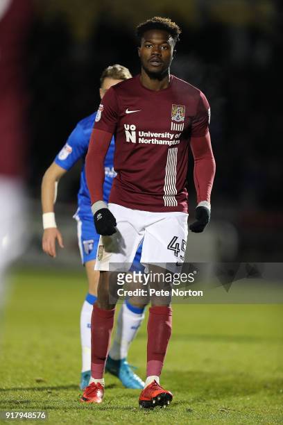 Gboly Ariyibi of Northampton Town in action during the Sky Bet League One match between Northampton Town and Gillingham at Sixfields on February 13,...