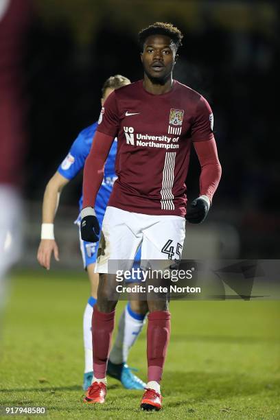 Gboly Ariyibi of Northampton Town in action during the Sky Bet League One match between Northampton Town and Gillingham at Sixfields on February 13,...