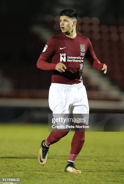 Boris Mathis of Northampton Town in action during the Sky Bet League One match between Northampton Town and Gillingham at Sixfields on February 13,...