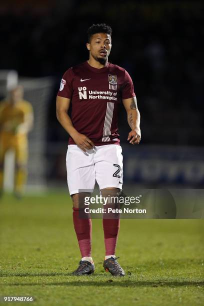 Hildeberto Pereira of Northampton Town in action during the Sky Bet League One match between Northampton Town and Gillingham at Sixfields on February...
