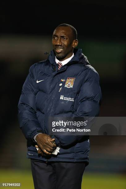 Northampton Town manager Jimmy Floyd Hasselbaink looks on during the Sky Bet League One match between Northampton Town and Gillingham at Sixfields on...