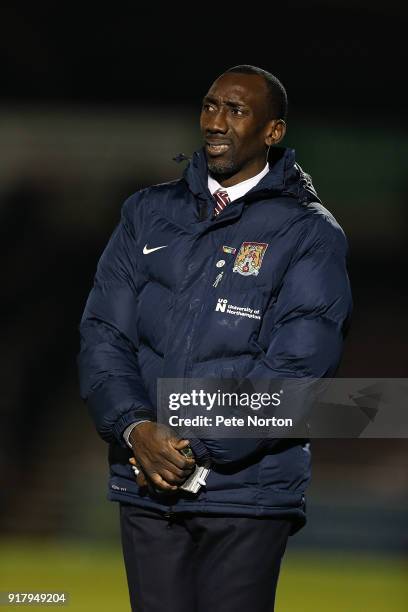 Northampton Town manager Jimmy Floyd Hasselbaink looks on during the Sky Bet League One match between Northampton Town and Gillingham at Sixfields on...