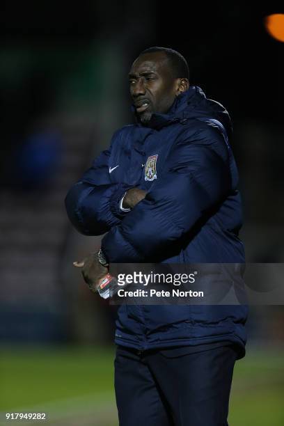 Northampton Town manager Jimmy Floyd Hasselbaink looks despondent during the Sky Bet League One match between Northampton Town and Gillingham at...
