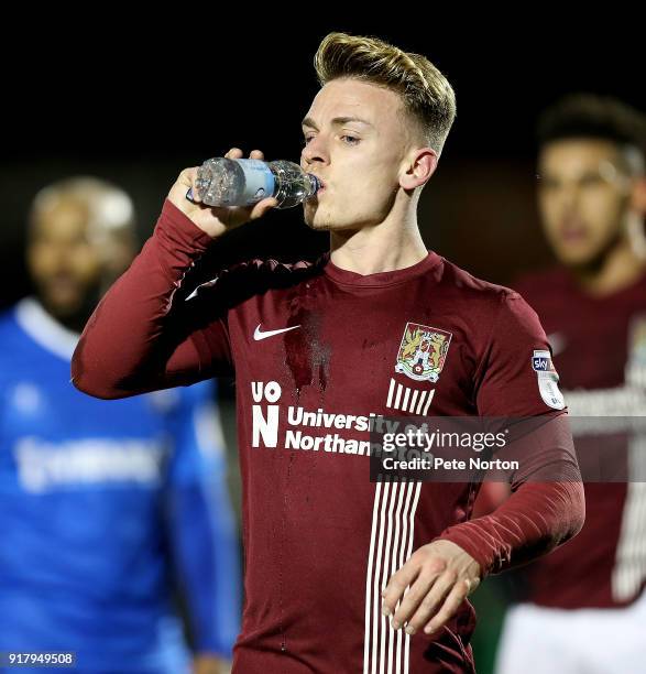 Sam Hoskins of Northampton Town takes drink of water during the Sky Bet League One match between Northampton Town and Gillingham at Sixfields on...