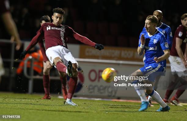 Daniel Powell of Northampton Town clears the ball during the Sky Bet League One match between Northampton Town and Gillingham at Sixfields on...