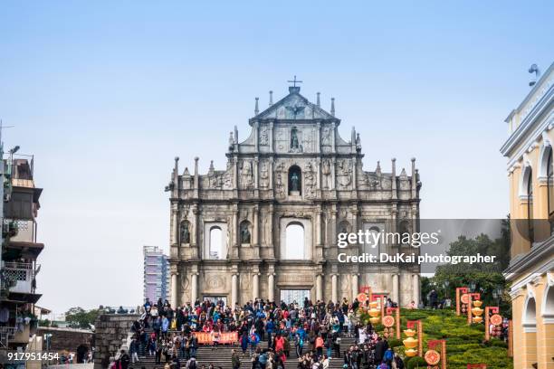 the ruins of st paul church in macau - macao fotografías e imágenes de stock