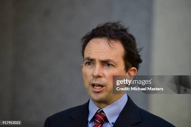 Roderick Campbell, Director of Research with the Australia Institute, speaks to media at Parliament House on February 14, 2018 in Canberra,...