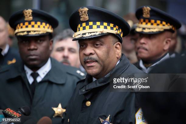 Chicago Police Superintendent Eddie Johnson speaks to the press outside Northwestern Memorial Hospital following the shooting death of Cmdr. Paul...