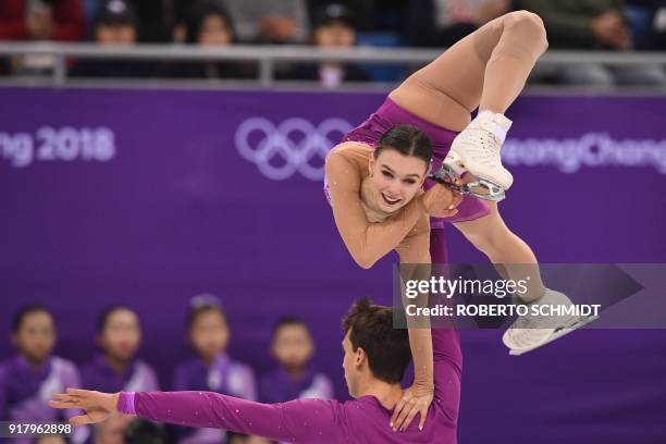 Czech Republic's Anna Duskova and Czech Republic's Martin Bidar compete in the pair skating short program of the figure skating event during the...