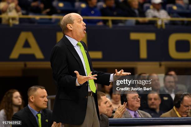 Head Coach Kevin Stallings of the Pittsburgh Panthers reacts to a foul call in the first half during the game against the Boston College Eagles at...