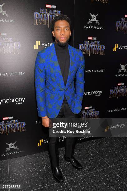 Actor Chadwick Boseman attends the screening of Marvel Studios' "Black Panther" hosted by The Cinema Society on February 13, 2018 in New York City.