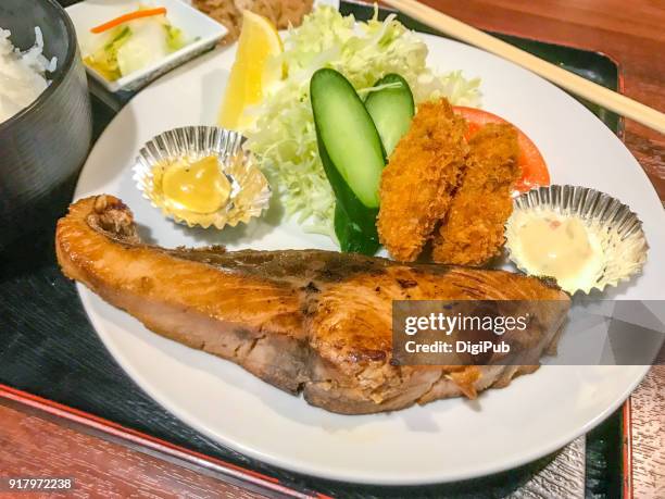 japanese style seafood lunch meal - amberjack stockfoto's en -beelden