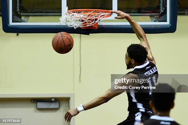 Courtney Stockard of the St. Bonaventure Bonnies dunks against the La Salle Explorers during the second half at Tom Gola Arena on February 13, 2018...