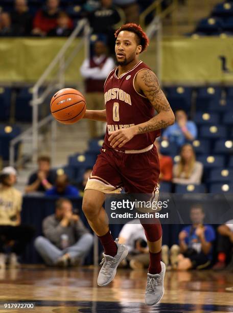 Ky Bowman of the Boston College Eagles brings the ball up court in the second half during the game against the Pittsburgh Panthers at Petersen Events...