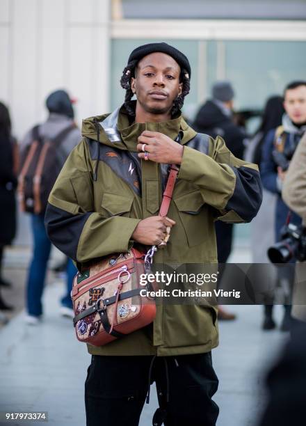 Rapper Joey Badass seen outside Coach on February 13, 2018 in New York City.