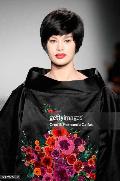 Model walks the runway for Zang Toi during New York Fashion Week: The Shows at Pier 59 on February 13, 2018 in New York City.