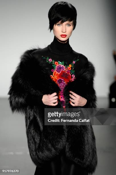 Model walks the runway for Zang Toi during New York Fashion Week: The Shows at Pier 59 on February 13, 2018 in New York City.