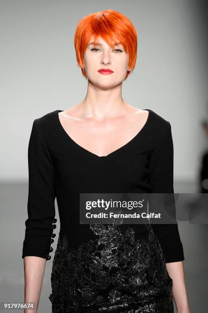 Model walks the runway for Zang Toi during New York Fashion Week: The Shows at Pier 59 on February 13, 2018 in New York City.