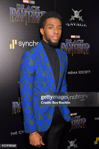 Actor Chadwick Boseman attends the screening of Marvel Studios' "Black Panther" hosted by The Cinema Society on February 13, 2018 in New York City.