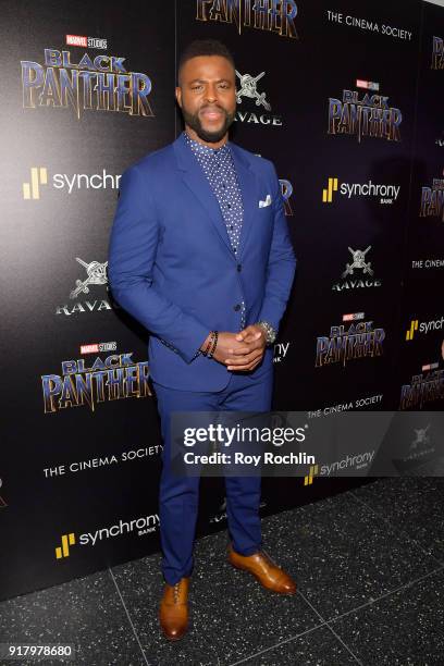 Actor Winston Duke attends the screening of Marvel Studios' "Black Panther" hosted by The Cinema Society on February 13, 2018 in New York City.