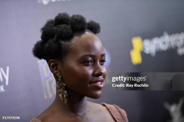 Actress Lupita Nyong'o attends the screening of Marvel Studios' "Black Panther" hosted by The Cinema Society on February 13, 2018 in New York City.