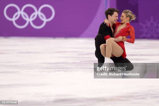 Kirsten Moore-Towers and Michael Marinaro of Canada react after their routine during the Pair Skating Short Program on day five of the PyeongChang...