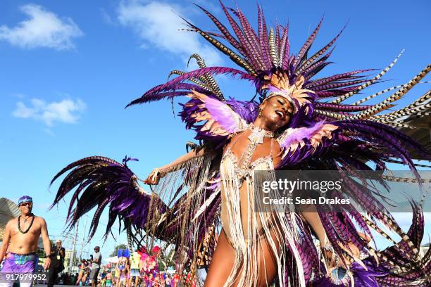 Miss Universe 1998 Wendy Fitzwilliam performs with the mas group Harts Carnival during the presentation of the band titled 'Shimmer and Lace' as part...