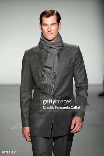 Model walks the runway for Zang Toi during New York Fashion Week: The Shows at Pier 59 on February 13, 2018 in New York City.