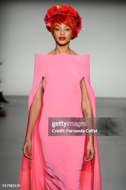 Model walks the runway for Zang Toi during New York Fashion Week: The Shows at Pier 59 on February 13, 2018 in New York City.