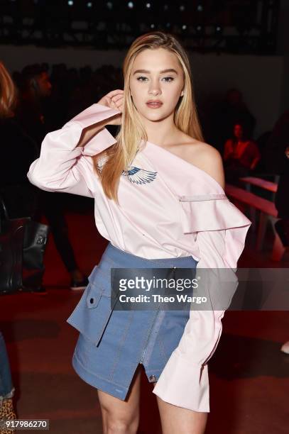 Actor Lizzy Green attends the Vivienne Tam front row during New York Fashion Week: The Shows at Gallery I at Spring Studios on February 13, 2018 in...