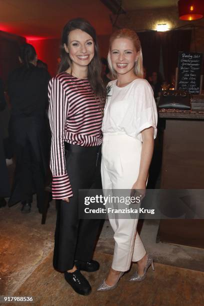 Julia Hartmann and Jennifer Ulrich wearing H&M during the Inter/VIEW X H&M Party on February 13, 2018 in Berlin, Germany.
