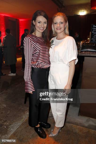 Julia Hartmann and Jennifer Ulrich wearing H&M during the Inter/VIEW X H&M Party on February 13, 2018 in Berlin, Germany.