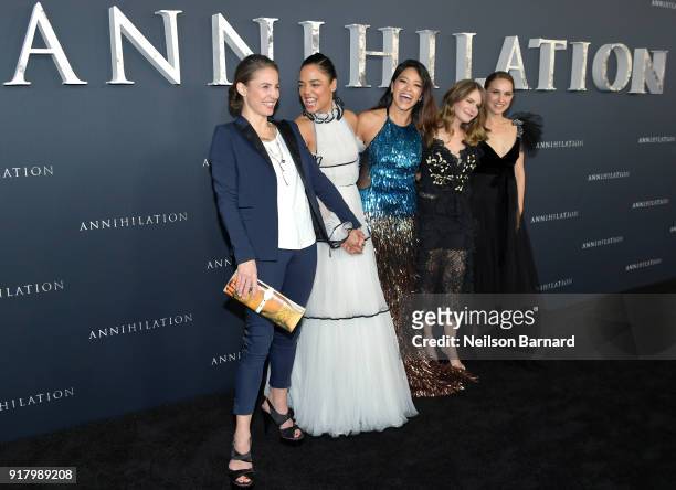 Tuva Novotny, Tessa Thompson, Gina Rodriguez, Jennifer Jason Leigh, and Natalie Portman attend the premiere of Paramount Pictures' 'Annihilation' at...
