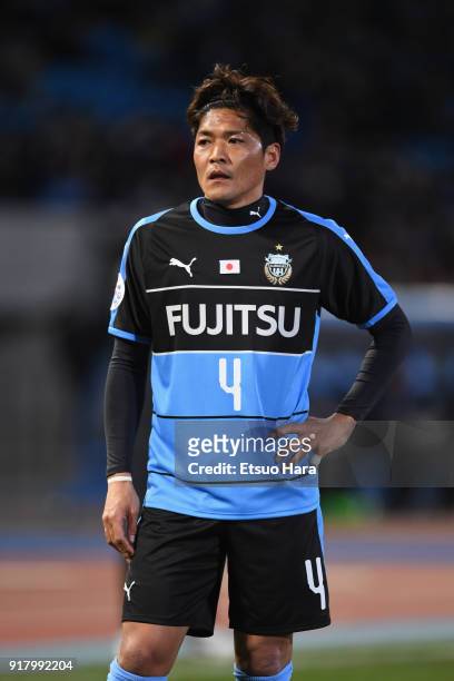 Yoshito Okubo of Kawasaki Frontale is seen during the AFC Champions League Group F match between Kawasaki Frontale and Shanghai SIPG at Todoroki...