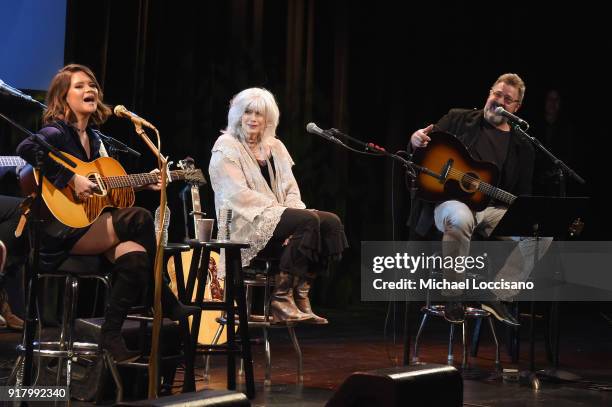 Musicians Maren Morris, Emmylou Harris and Vince Gill perform onstage at the Country Music Hall of Fame and Museum's 'All for the Hall' Benefit on...