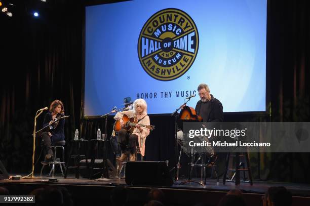 Musicians Maren Morris, Emmylou Harris and Vince Gill perform onstage at the Country Music Hall of Fame and Museum's 'All for the Hall' Benefit on...