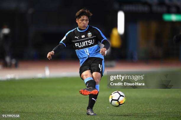 Yoshito Okubo of Kawasaki Frontale in action during the AFC Champions League Group F match between Kawasaki Frontale and Shanghai SIPG at Todoroki...