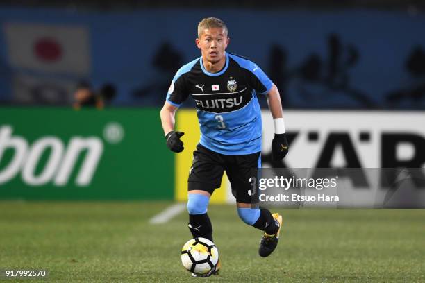 Tatsuki Nara of Kawasaki Frontale in action during the AFC Champions League Group F match between Kawasaki Frontale and Shanghai SIPG at Todoroki...