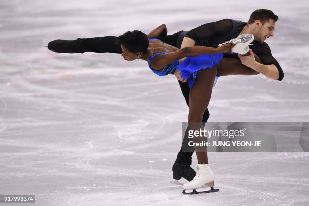 France's Vanessa James and France's Morgan Cipres compete in the pair skating short program of the figure skating event during the Pyeongchang 2018...