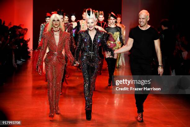 Designer Phillipe Blond, Art Collector Daphne Guiness and Designer David Blond walk the runway for The Blonds during New York Fashion Week: The Shows...