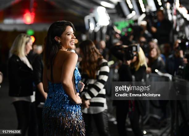 Gina Rodriguez attends the premiere of Paramount Pictures' 'Annihilation' at Regency Village Theatre on February 13, 2018 in Westwood, California.