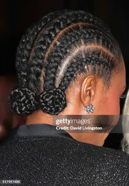 Actress Sydelle Noel, hair detail, attends the 16th Annual VES Awards at The Beverly Hilton Hotel on February 13, 2018 in Beverly Hills, California.