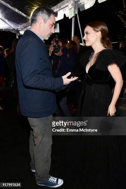 Alex Garland and Natalie Portman attend the premiere of Paramount Pictures' 'Annihilation' at Regency Village Theatre on February 13, 2018 in...