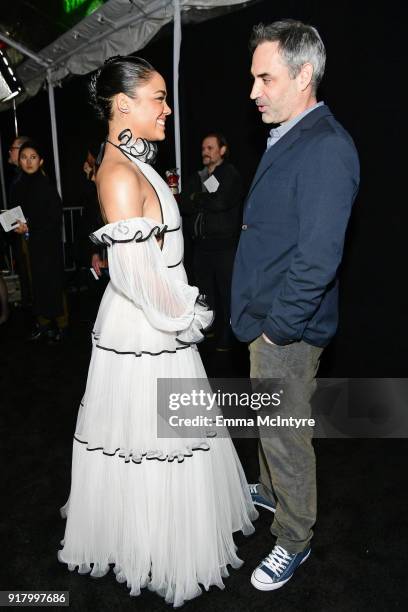 Tessa Thompson and Alex Garland attend the premiere of Paramount Pictures' 'Annihilation' at Regency Village Theatre on February 13, 2018 in...