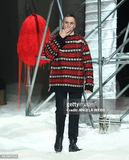 Fashion Designer Raf Simons walks the runway for Calvin Klein 205W39NYC during New York Fashion Week at the American Stock Exchange Building on...