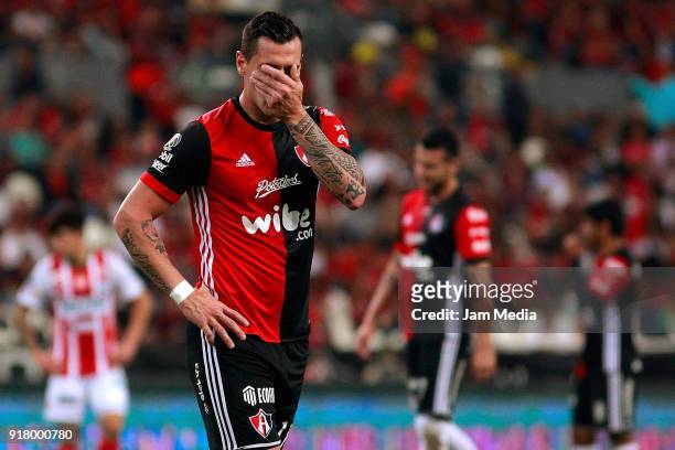 Milton Caraglio of Atlas reacts during the 7th round match between Atlas and Necaxa as part of the Torneo Clausura 2018 Liga MX at Jalisco Stadium on...