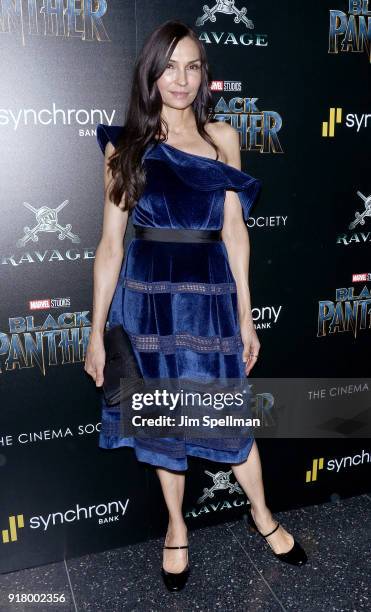 Actress Famke Janssen attends the screening of Marvel Studios' "Black Panther" hosted by The Cinema Society with Ravage Wines and Synchrony at Museum...