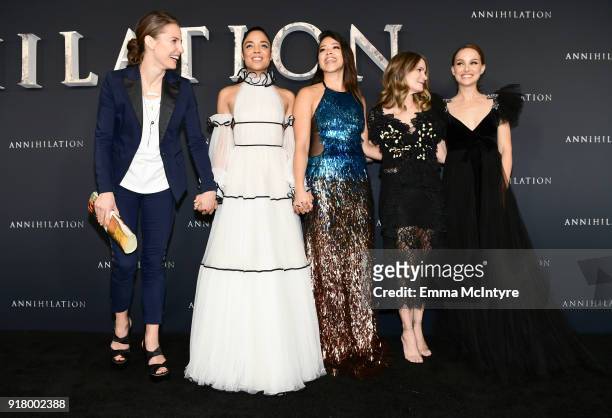 Tuva Novotny, Tessa Thompson, Gina Rodriguez, Jennifer Jason Leigh, and Natalie Portman attend the premiere of Paramount Pictures' 'Annihilation' at...