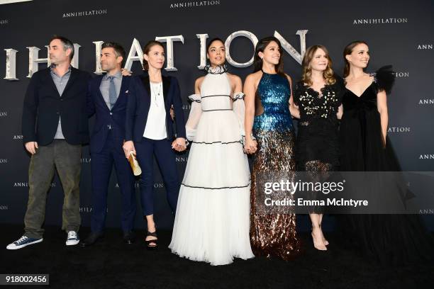 Alex Garland, Oscar Isaac, Tuva Novotny, Tessa Thompson, Gina Rodriguez, Jennifer Jason Leigh, and Natalie Portman attend the premiere of Paramount...